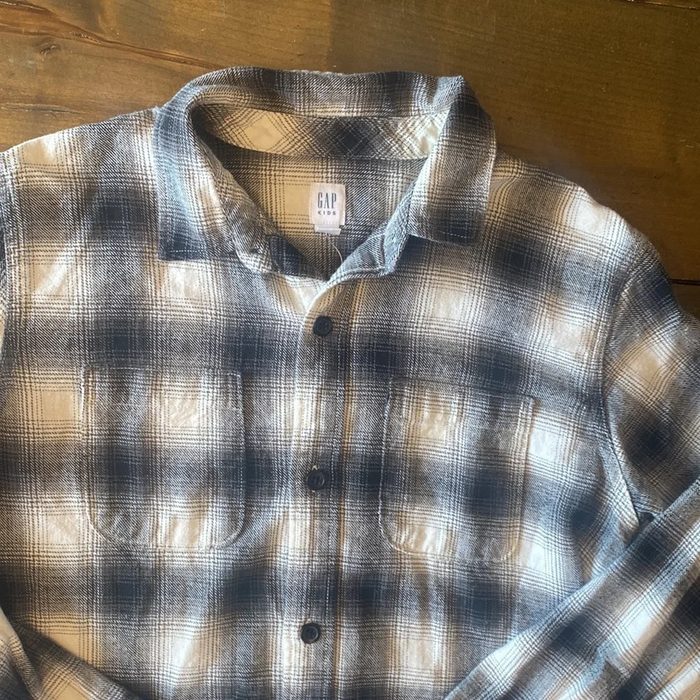 GAP kids black and white Plaid Button-Up long sleeve‎ size XL 12